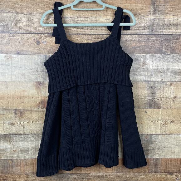 J.O.A. Tie Strap Off The Shoulder Cable Knit Sweater Black Size Medium - Picture 6 of 8
